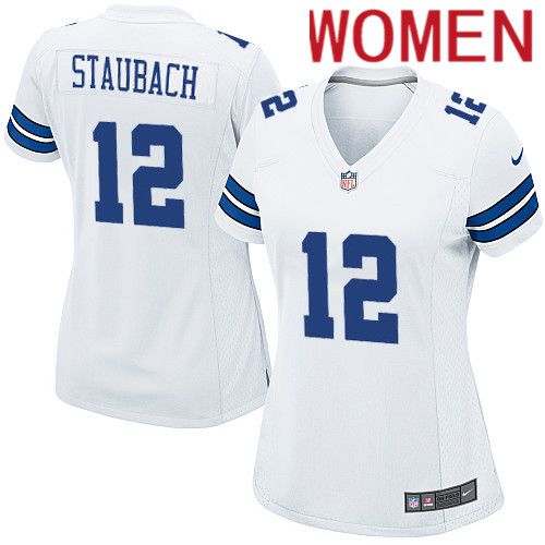Women Dallas Cowboys 12 Roger Staubach Nike White Team Game NFL Jersey